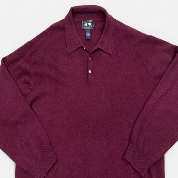 Woods & Gray Cashmere Sweater Men's 2XL Button Collar Burgundy Red Long Sleeve - Picture 2 of 6